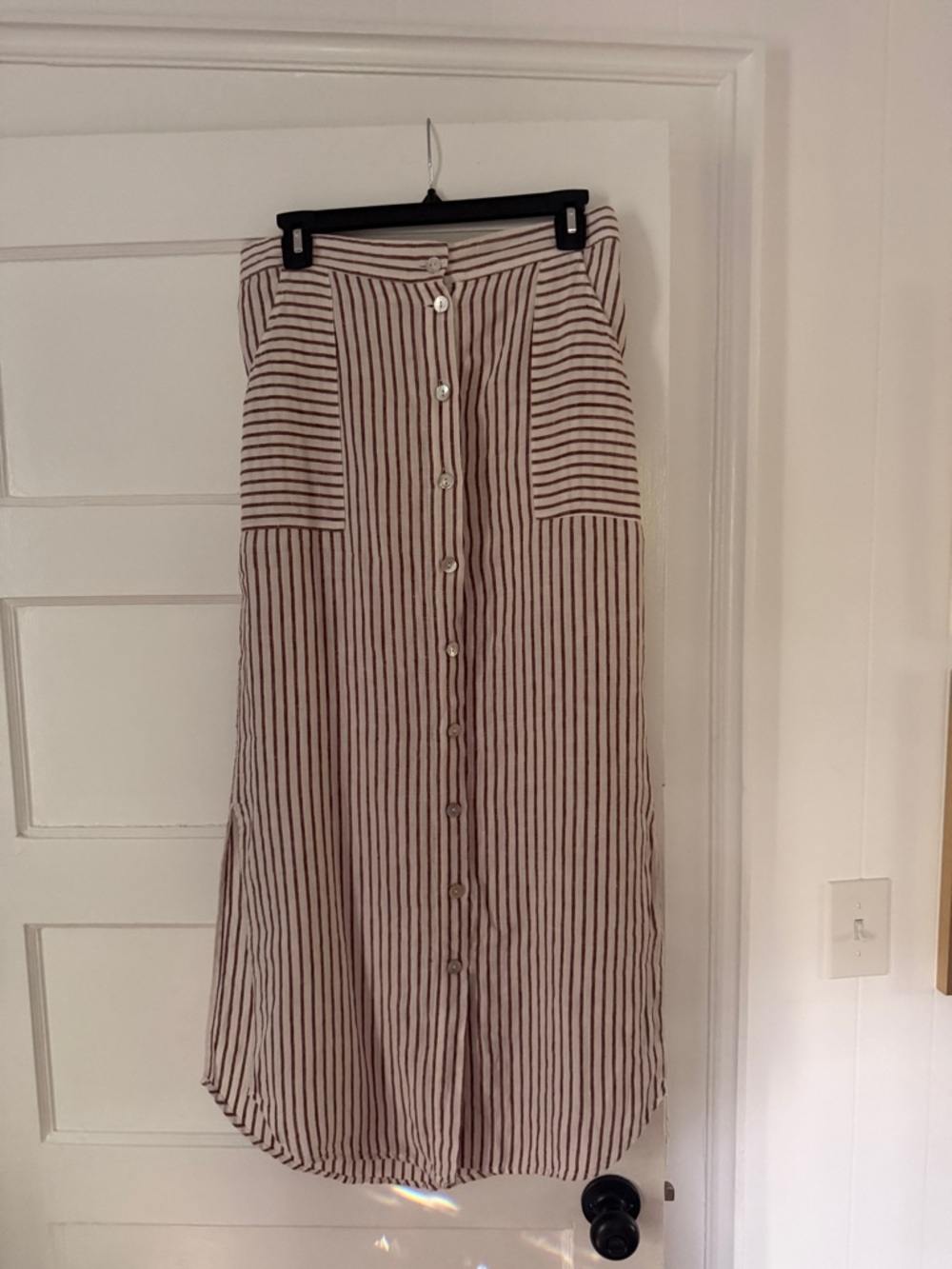 Artisan Ny Cream and Dark Red Striped Midi Skirt